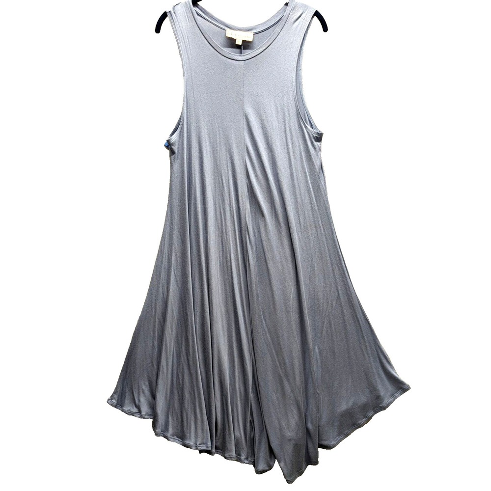 Philosophy Dress Womens Sz L Blue/Gray Solid Baby Doll Stretch Boho Fit/Flare